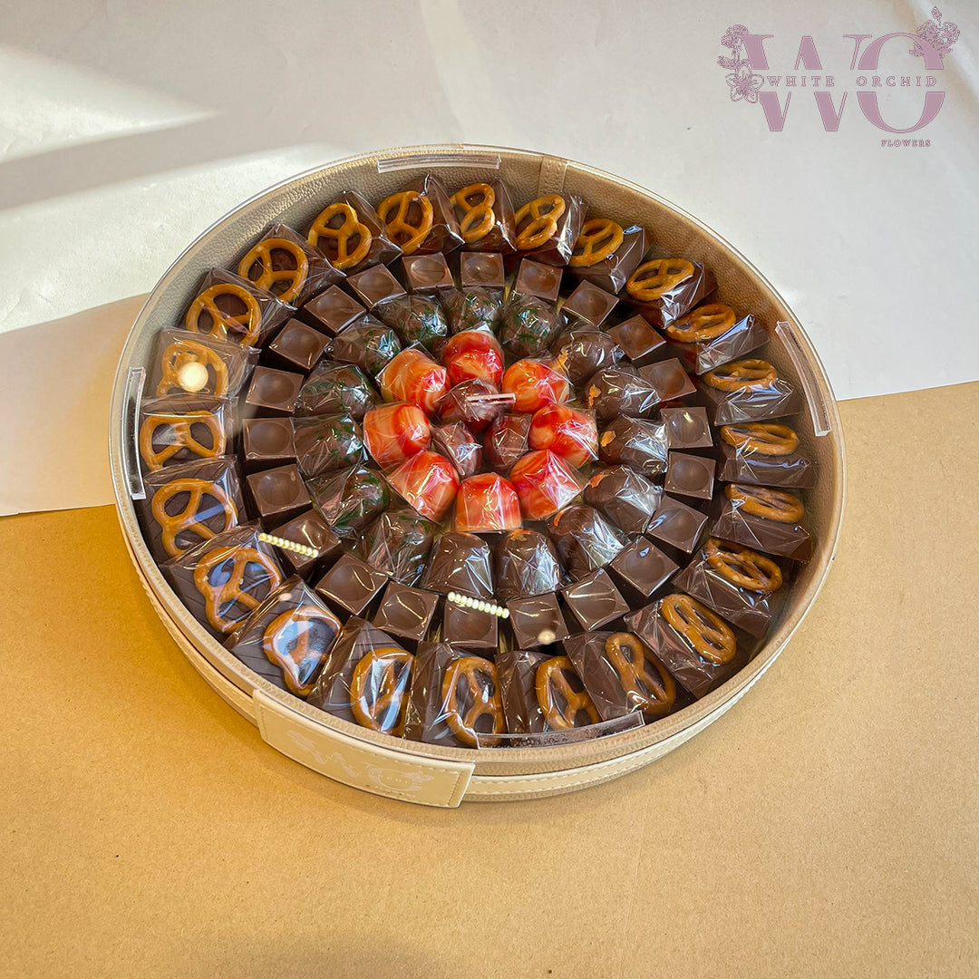 Premium mixed chocolate assortment tray with luxury gift presentation – no alcohol included
