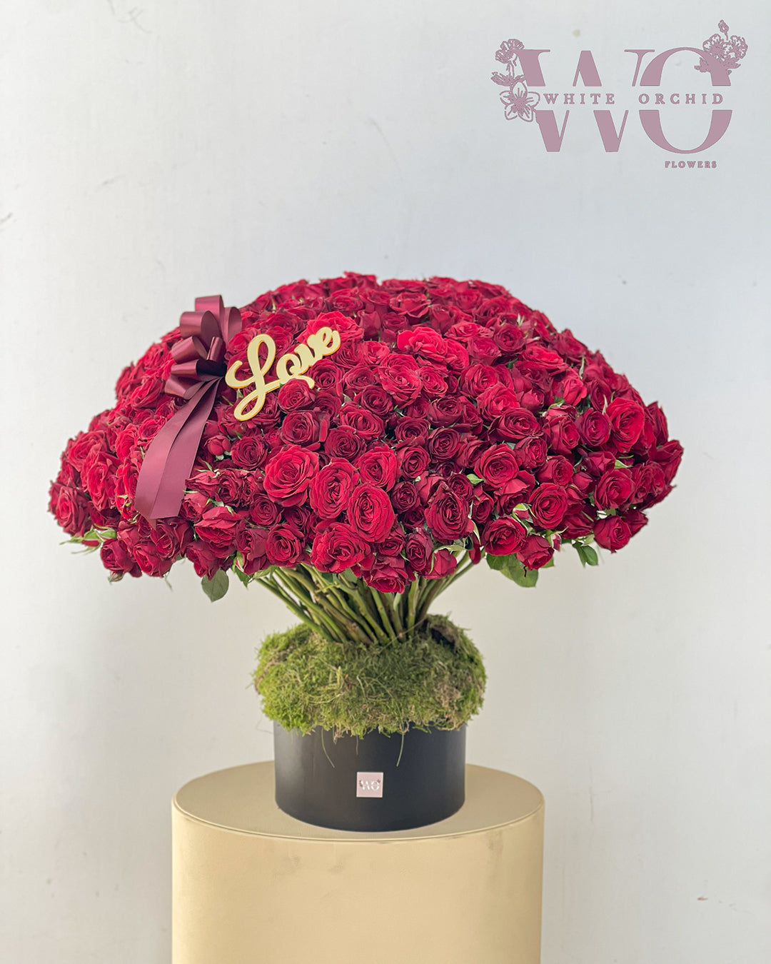 Valentine Red Baby Rose Bouquet – White Orchid Flowers