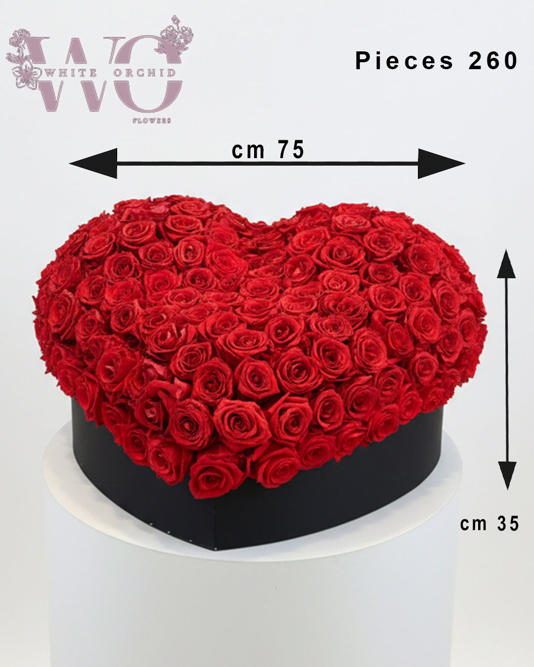 Valentine Red Rose Heart Arrangement – White Orchid Flowers