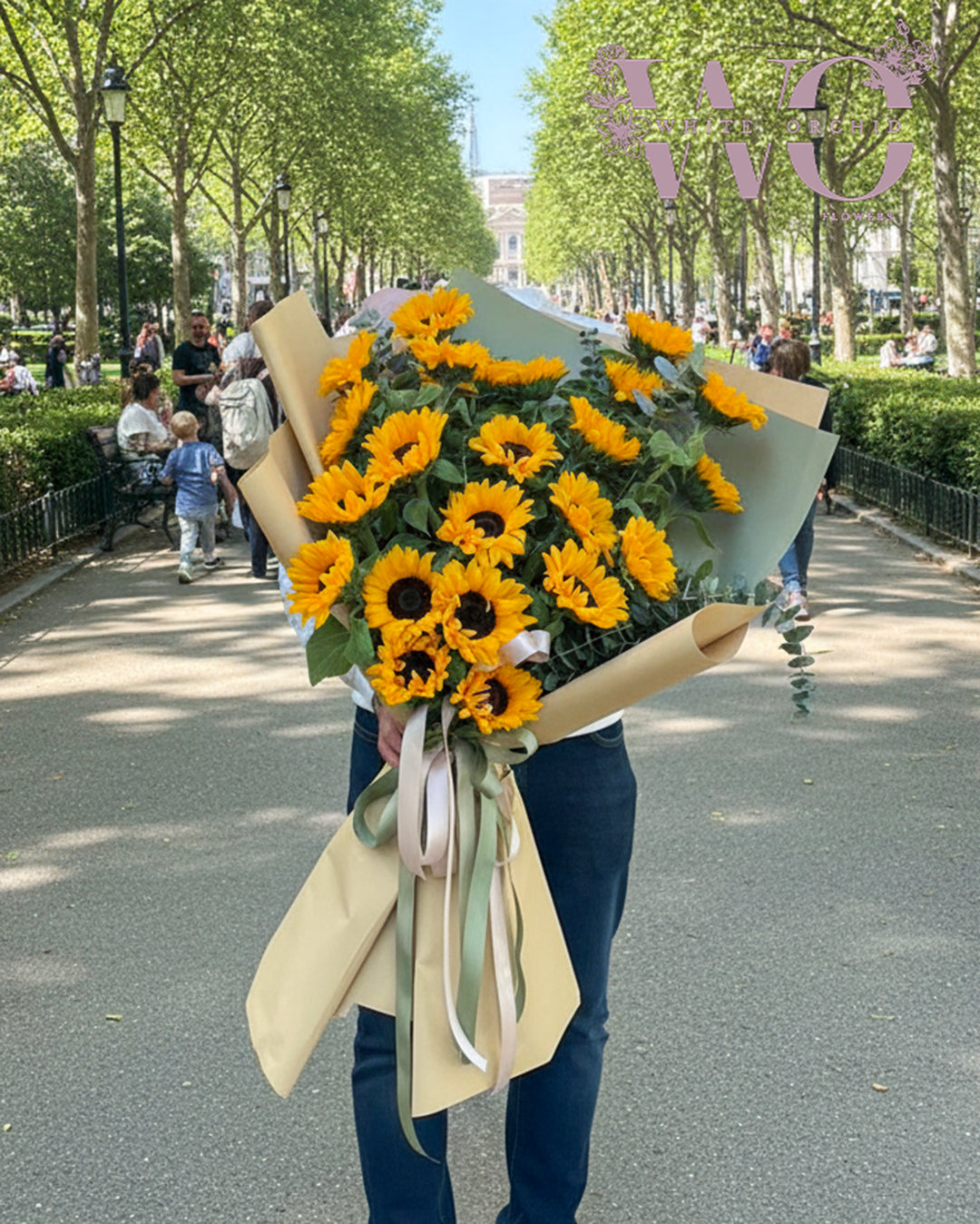 Valentine Sunflower Bouquet – White Orchid Flowers