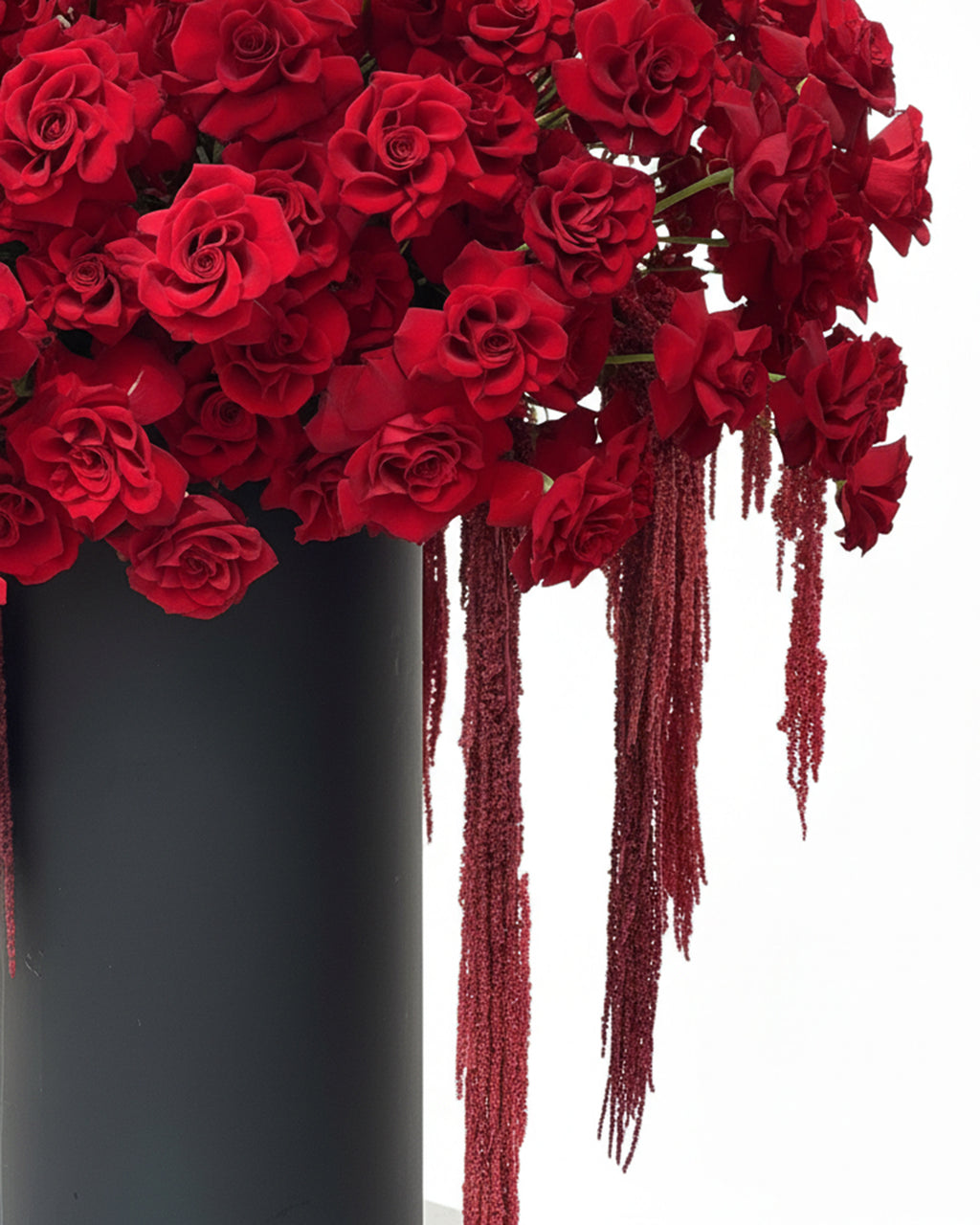 Valentine Red Roses Vase Arrangement – White Orchid Flowers