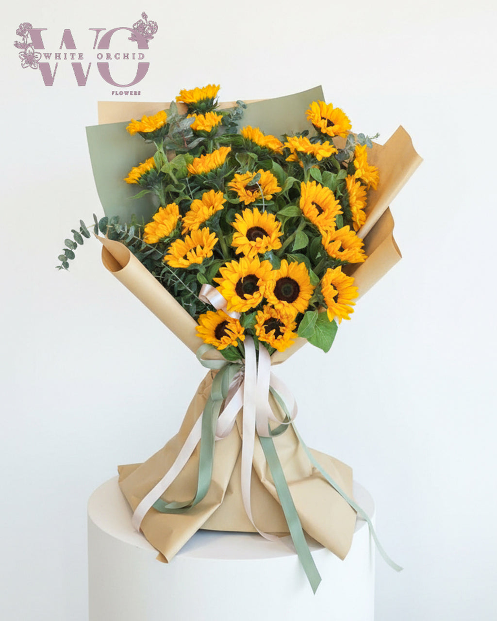 Valentine sunflower bouquet made with natural fresh sunflowers by White Orchid Flowers – romantic floral gift with delivery across all UAE.